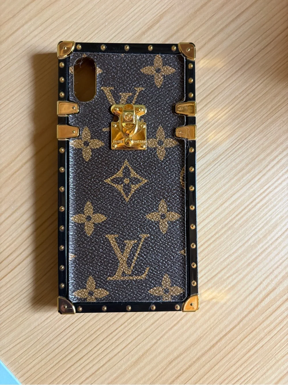 Designer Looking LV Monogram Trunk-Style Phone Case with Gold Hardware